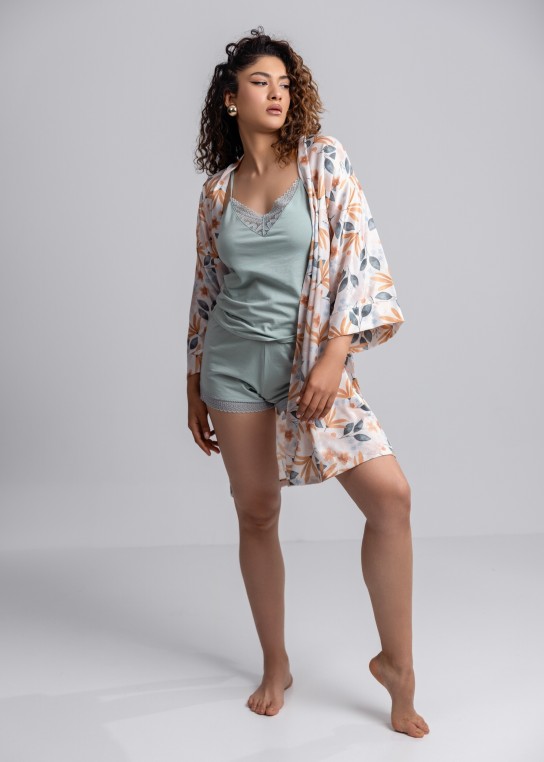 Kimono imprimé floral en satin